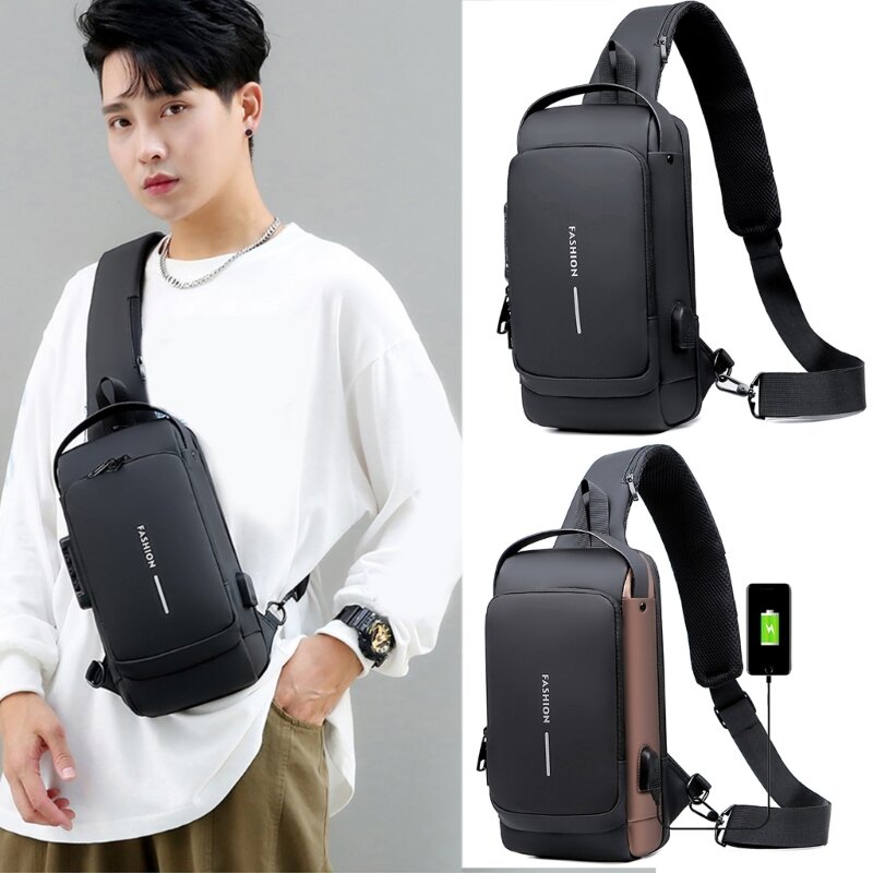 Sling Bag with USB Charging Port Combination Lock Chest Bag Crossbody Shoulder Bag for Men Hiking Cycling Travel