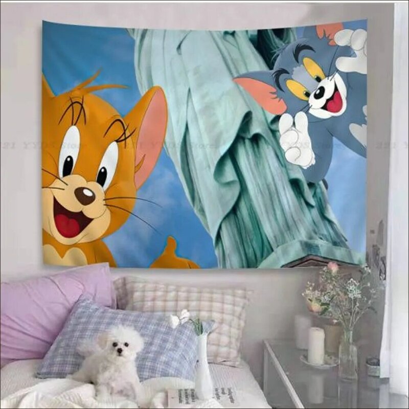 T-Tom und J-Jerry Katzen Maus Tapisserie bunte Tapisserie Wandbehang böhmische Wandteppiche Mandala Wandbehang Blätter