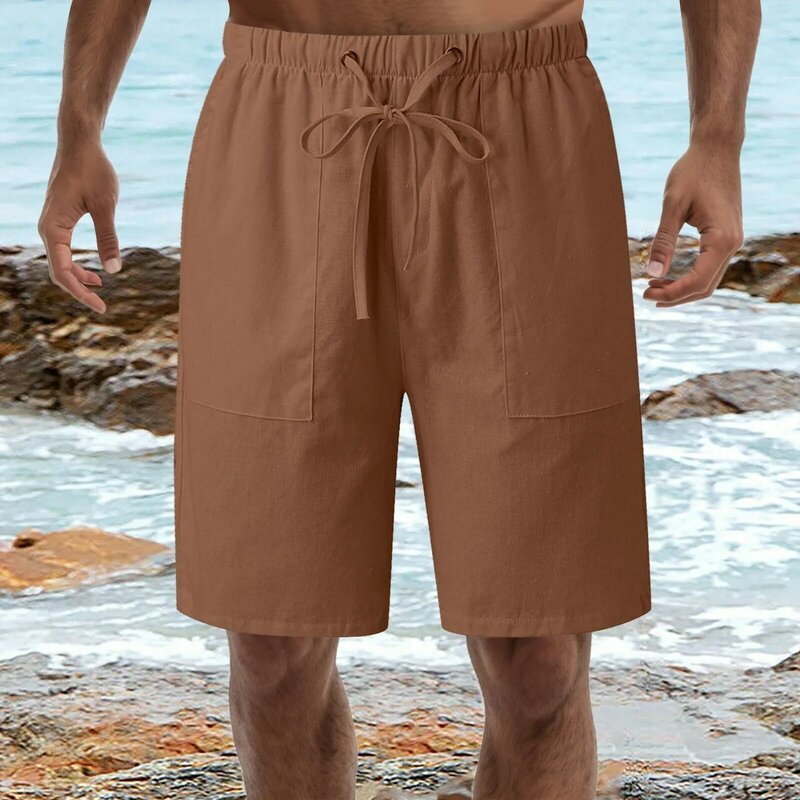 Pantalones cortos informales para hombre, shorts holgados de cintura alta con cordón, cintura elástica, sólidos, con bolsillos, casa de espuma con memoria