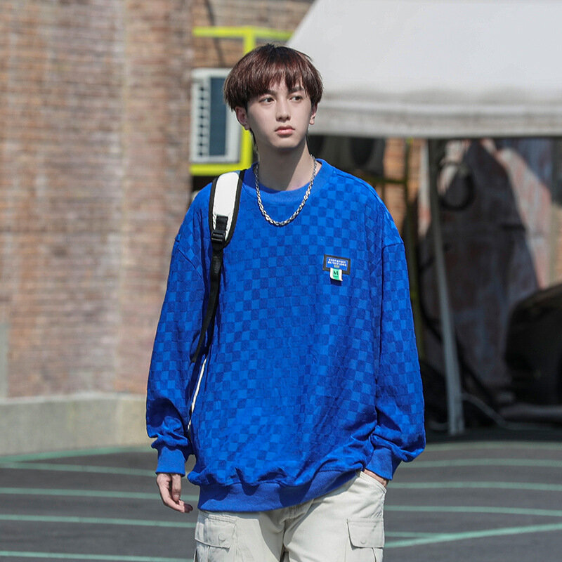 Kaus Pria 2022 Baru Tiba Musim Semi dan Musim Gugur Pakaian Siswa Laki-laki Mode Kotak-kotak Remaja Laki-laki Gaya Korea Penjualan Laris H47