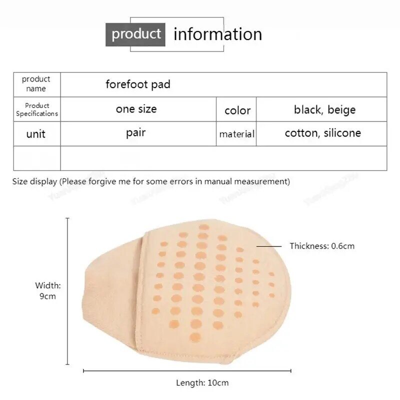 Nieuwe Voorvoet Pads Katoen Inlegzolen Comfortabele Schoen Pad Pijnbestrijding Siliconen Antislip Schoen Binnenzool Voor Vrouwen Voetverzorging producten