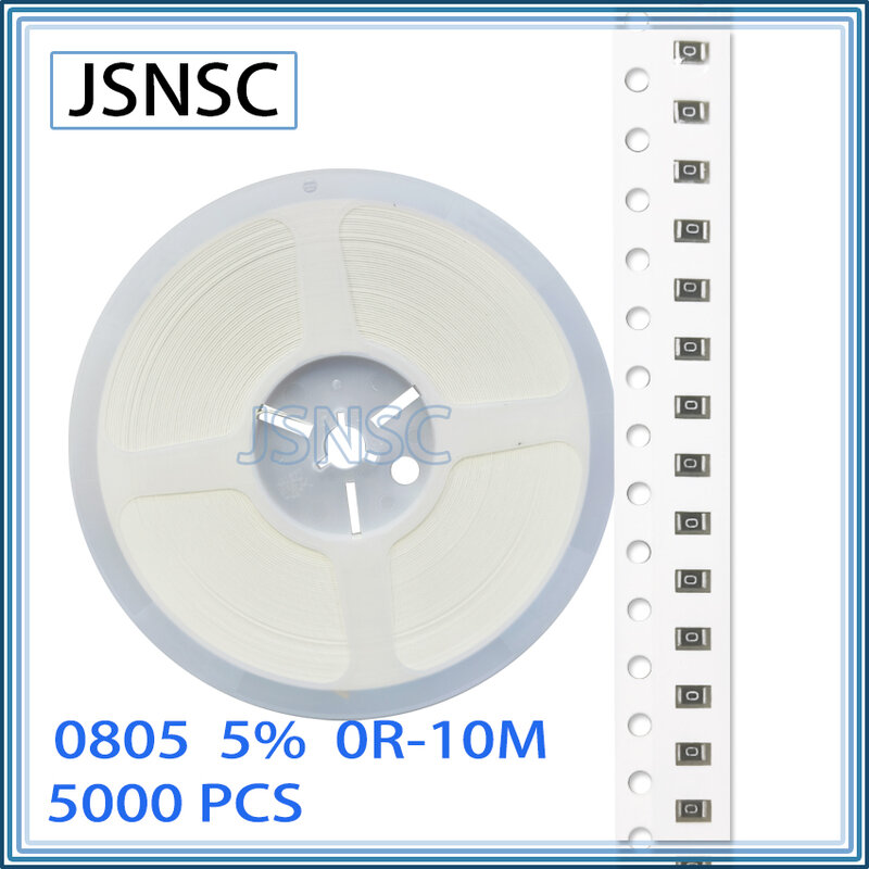 JSNSC-CHIP smd 0805, 5% J, 5000, 2012, piezas, 0R-10M, resistencia 0R, 10R, 100R, 1K, 4,7 K, 10K, 22K, 30K, 47K, 51K, 56K, 75K, 82K, 100K, 200K, 470K 510K 56