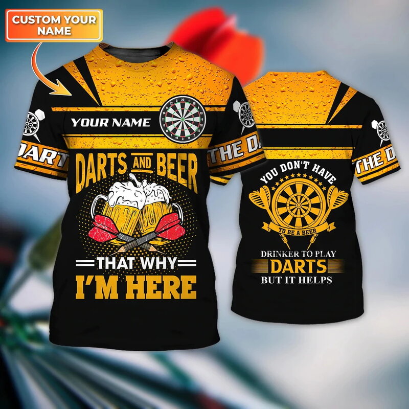 T-shirt manches courtes unisexe, personnalisé avec le nom Dart And Beer, imprimé en 3D, pour hommes, été, décontracté, DW80