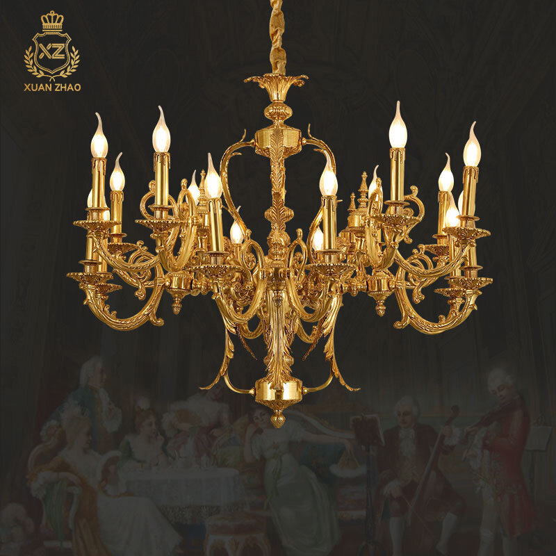 XUANZHAO French Full Copper Luxury Chandelier Exquisite Lost Wax Cast Hotel Hall Bedroom Candle Copper Lamp