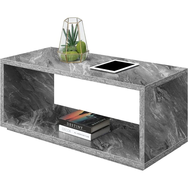 Удобный кофейный столик с полкой, серый искусственный мрамор