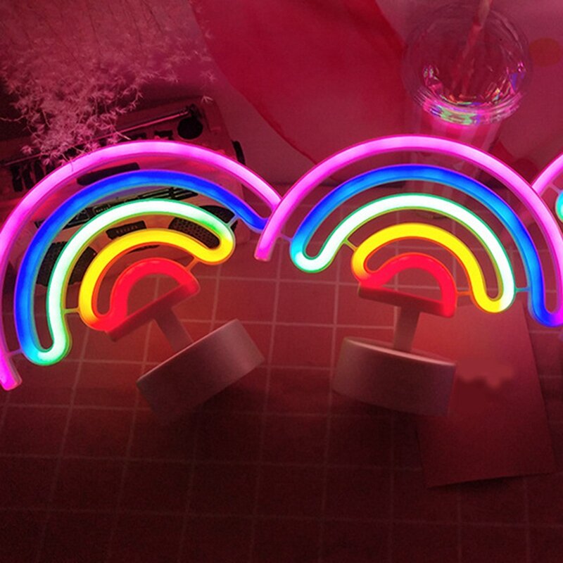 Regenboog Led Nachtlamp Meisjes Slaapkamer Warm Nachtlampje Kamer Decoratie 3d Acryl Tafel Bureaulamp
