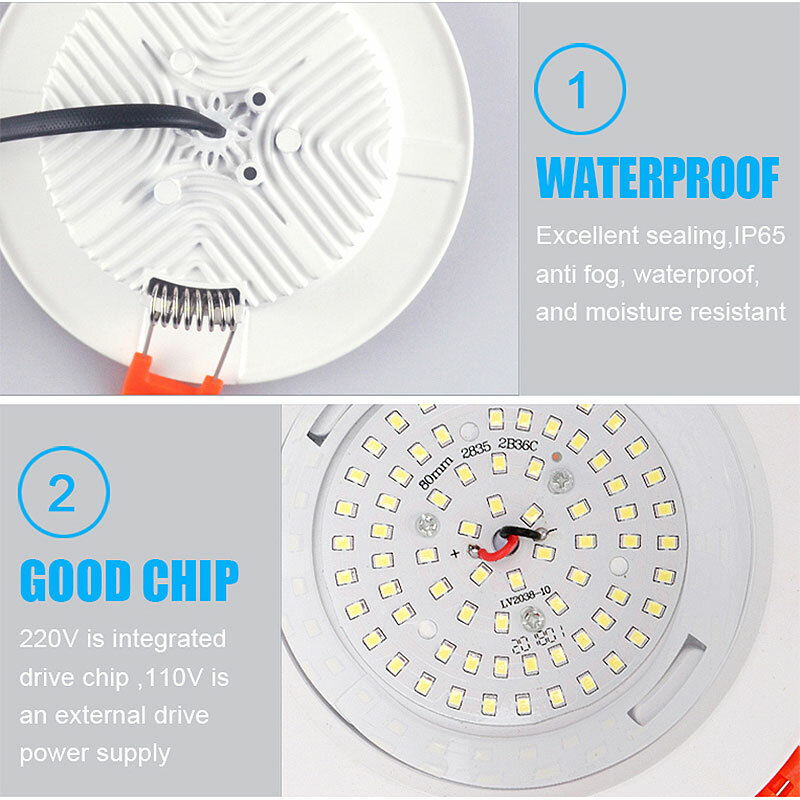 Downlight LED impermeável regulável para banheiro, lâmpada de teto branca, cozinha, vaso sanitário, beirais, luz spot, 9W, 12W, 15W, 7W, 220V, 12V