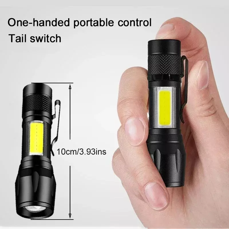 Mini lampe de poche LED COB + XPE, torche portable, lanterne de camping, zoomable, mise au point, lampe de poche avec pince à stylo, 1 pièce, 3 pièces, 5/7 pièces