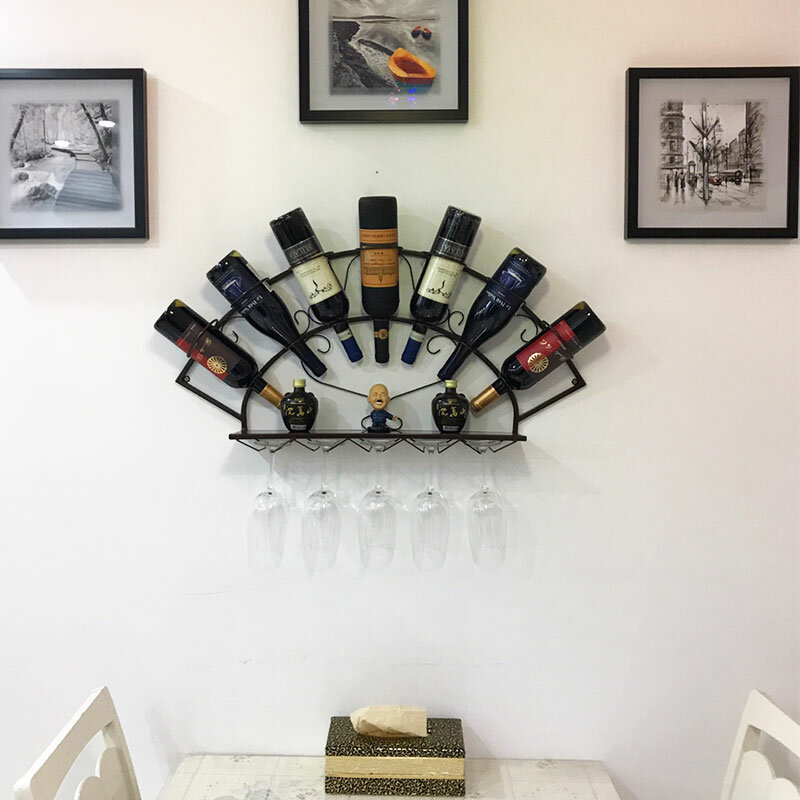Kabinet dapur seni Bar hitam penyimpanan besi kecil Display ruang tamu dinding Mount Organizer rak anggur desain Weinregal Furniture