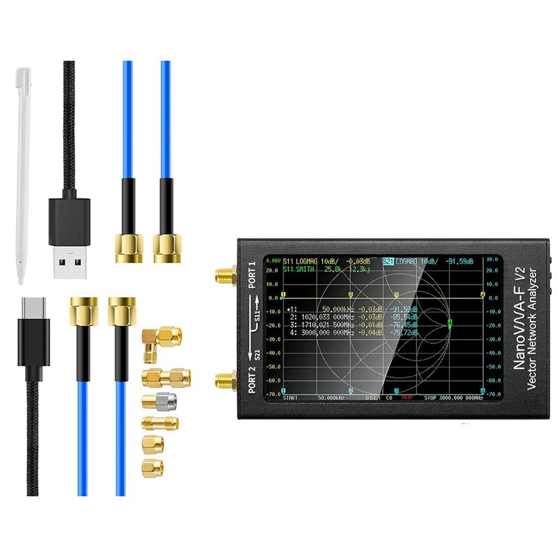 Analizador de red vectorial nanovna-f V2, 50KHz-3GHz, antena HF, VHF, UHF, VNA, 4,3 pulgadas, 5000MAh