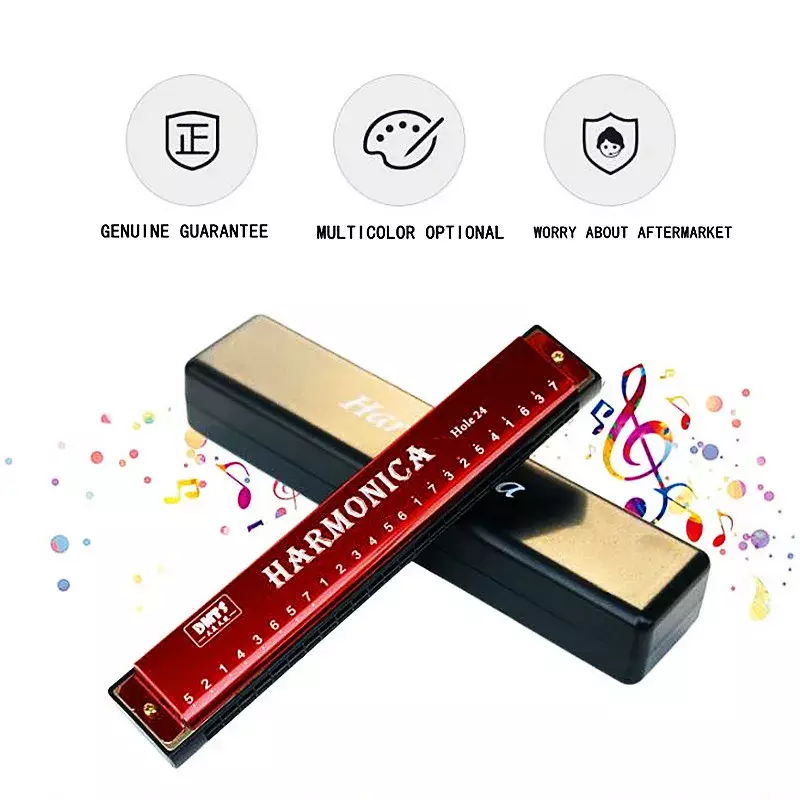 1PCS Professional 24 Hole Harmonica Mouth Metal Organ for Children and Adults Beginners Musical Toys