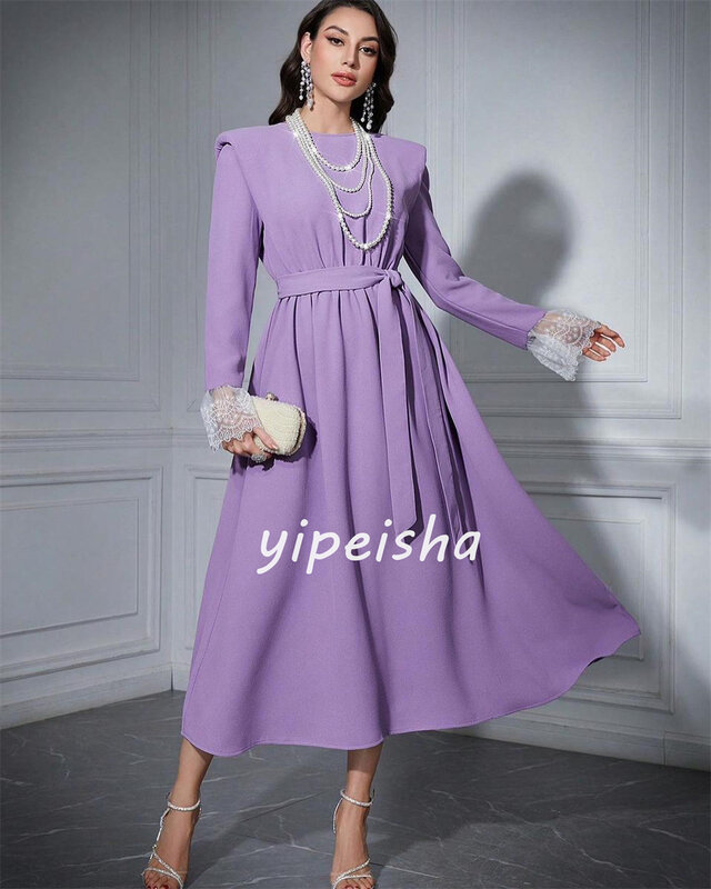 Evening Prom Dress Saudi Arabia Jersey Draped Pleat Ruched Celebrity A-line O-Neck Bespoke Occasion Gown Midi Dresses