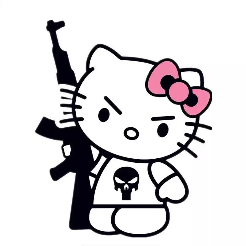 Stiker mobil Aksesori eksterior Kitty Gun Bad Gangster stiker kartun Anime lucu