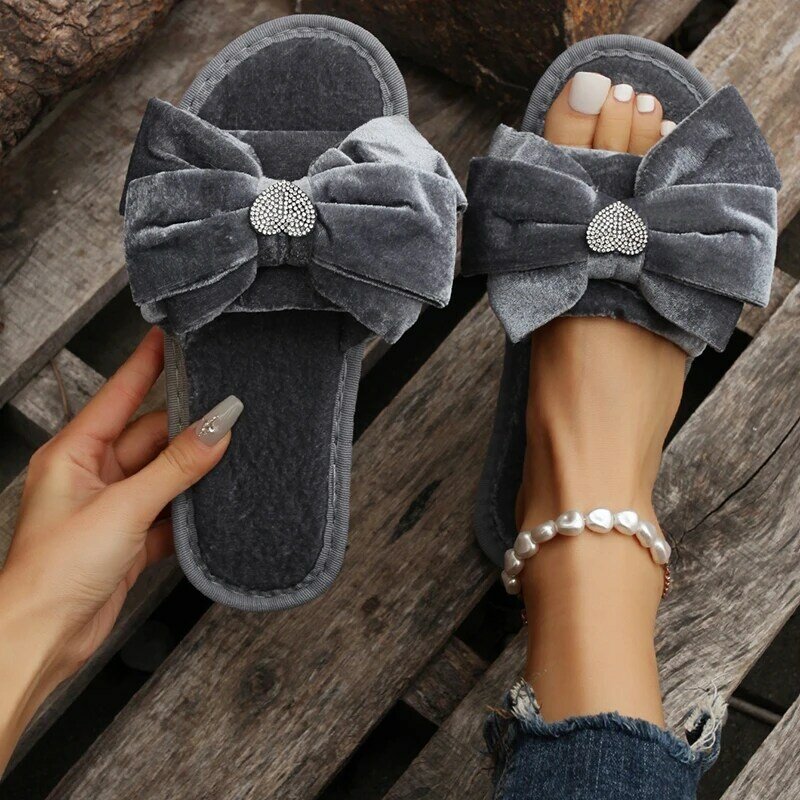 Winter Women Spring House Furry Slippers Non-Slip Casual Indoor Flats Floor Shoes Ladies Flip Flops Warm Shoes Solid Colors