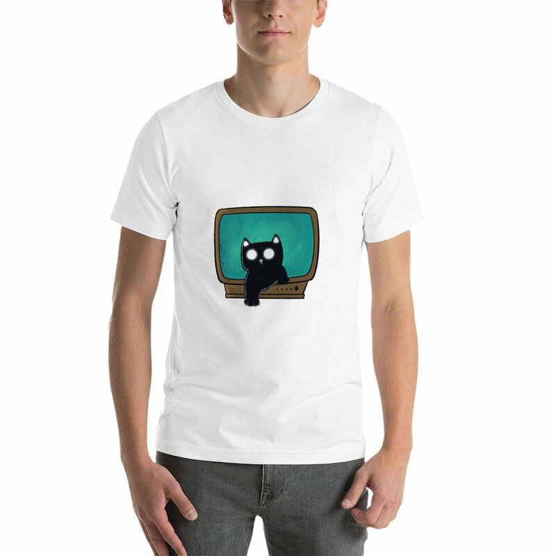 남성용 링 고양이 티셔츠, 스웨트 셔츠, 한국 패션, 흰색 티셔츠, 신제품