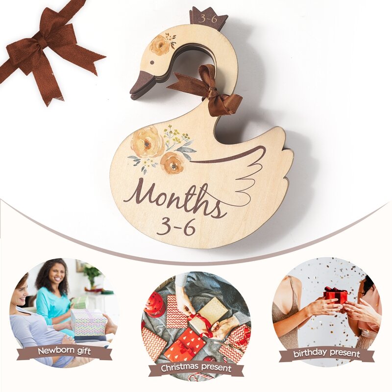 Divisores de armario para bebé recién nacido, organizador de ropa de guardería con cisne de dibujos animados de madera, armario, tarjetas de grabación de crecimiento mensual, 24 meses