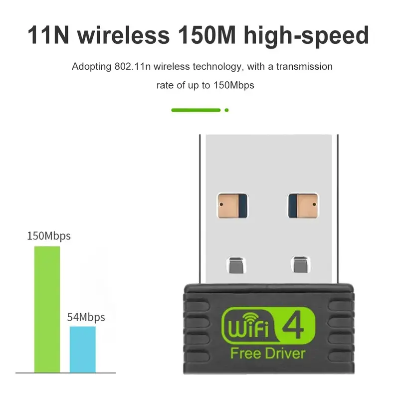 2.4GHz 150Mbps Wireless Network Card WIFI 4 USB Adapter Free Drive USB Ethernet wifi Dongle Lan Card Receiver for PC Laptop