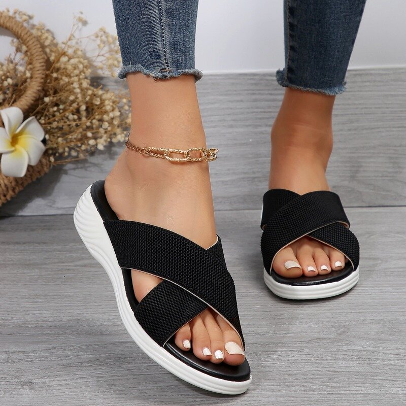 2024 nowa letnia moda damska jednolity kolor sandały z odkrytymi palcami Outdoor Casual japonki plażowe duży rozmiar 36-43zapatillas Mujer