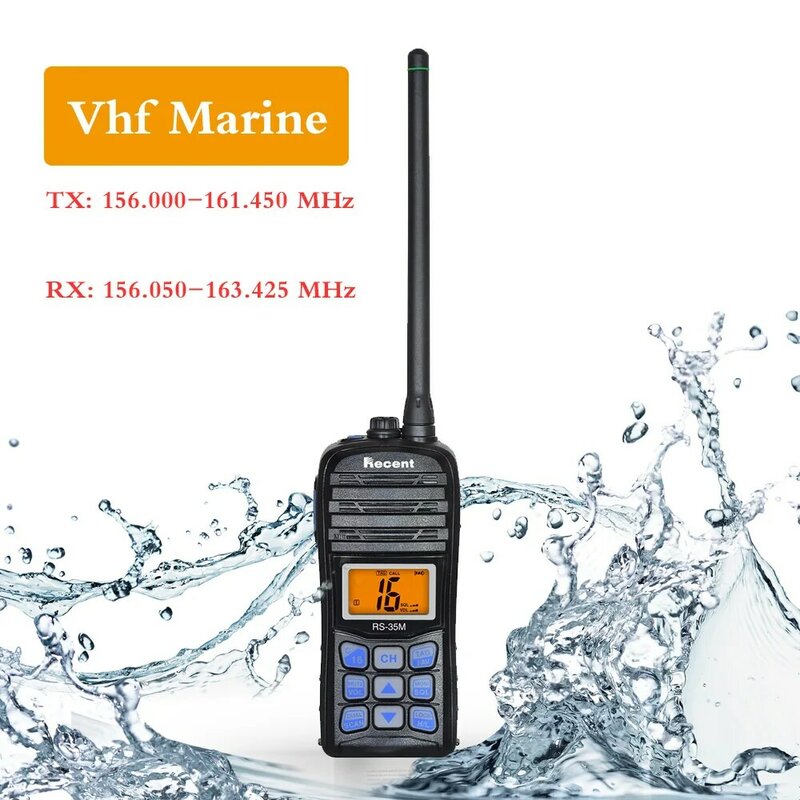 Rádio VHF portátil impermeável para vela a bordo, IP67, à prova de poeira, display LCD, Dual Watchscan, Ham Interphone, Recent Rs-35m