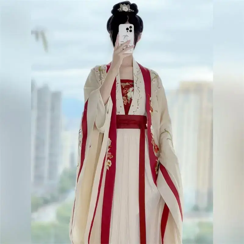 Gaun Hanfu Cina kostum Cosplay Karnaval Wanita pakaian pesta kostum Dinasti lagu kuno bordir tradisional gaun Hanfu merah