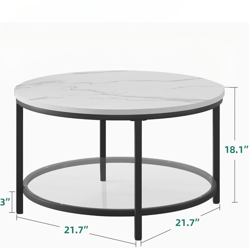Meja kopi lingkaran 2-Tier dengan penyimpanan meja kopi bening kursi ruang tamu furnitur meja putih & Emas pusat ruang Salon