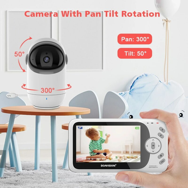 Monitor de vídeo de 4,3 pulgadas para bebé, Tilt cámara Pan inalámbrica de 2,4G, Audio bidireccional, visión nocturna, cámara de seguridad para niñera VB801