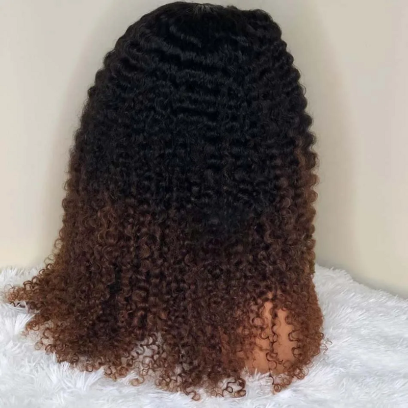 Long Kinky Curly Lace Front Wig para mulheres, Ombre Brown, 180 Densidade, Glueless Baby Hair, pré-arrancadas, resistente ao calor, peruca diária, 26"
