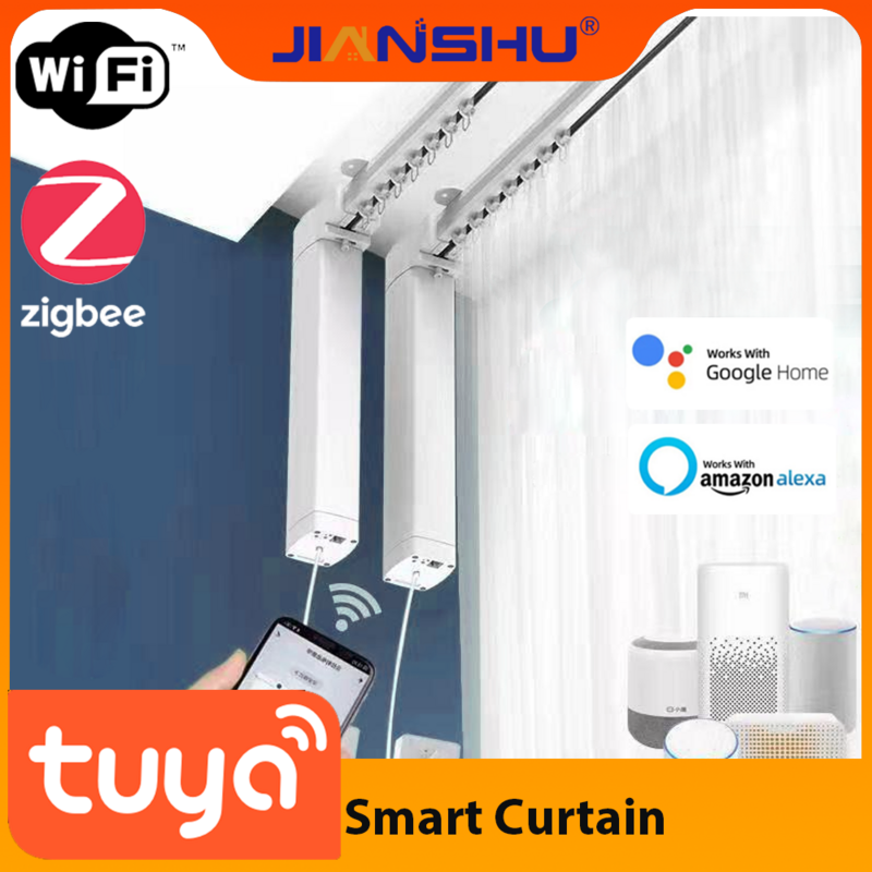 Jinashu Tuya Smart Curtains electric Curtain Wifi  Zigbee Curtain Motor Rod Track Smart Life App Support Alexa Google Assistant