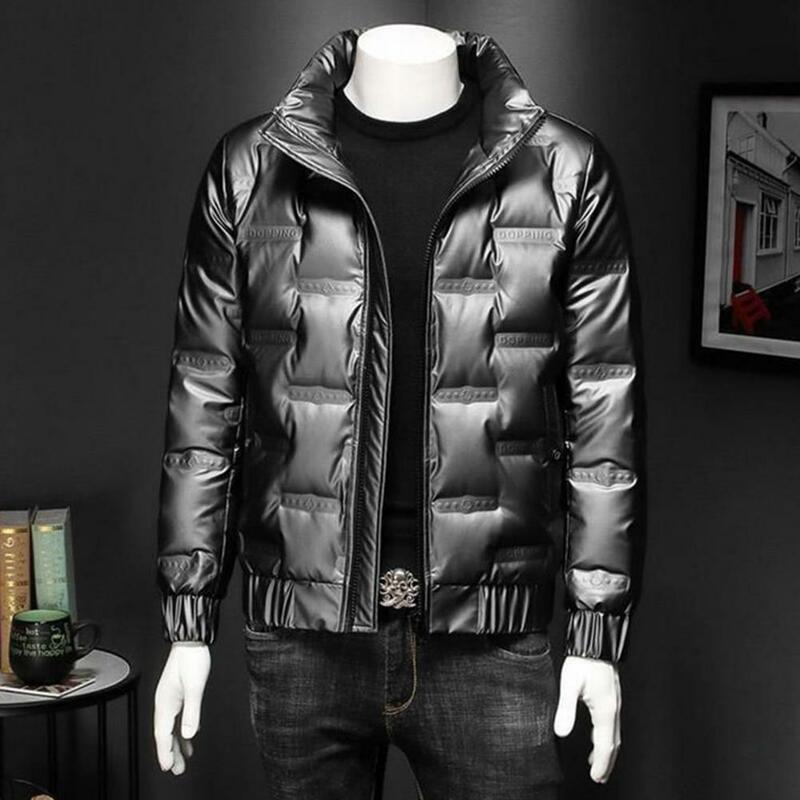 Regular Fit Down Jacket Men Down Jacket Stylish Men's Down Cotton Jacket Warm Regular Fit Coat with Stand Collar for Autumn