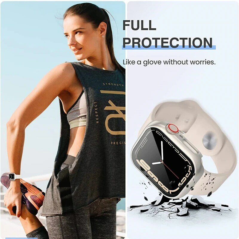 Protector de pantalla de cristal para Apple Watch, funda para Apple watch 8, 7, 6, SE, 5, 9, iWatch, 44mm, 45mm, 41mm, 40mm, 42mm, 38mm