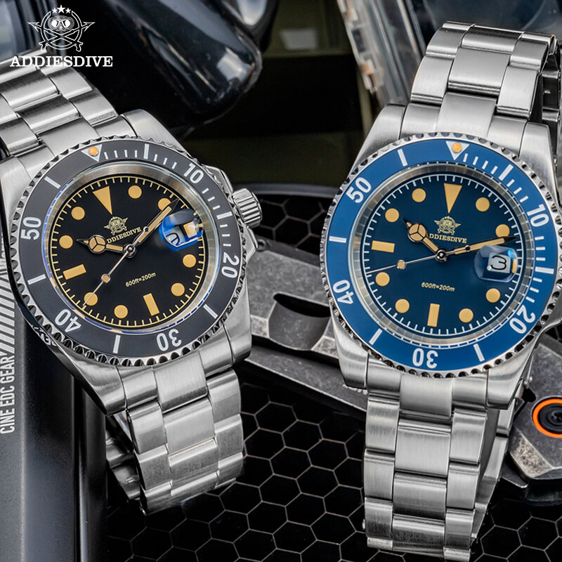 Adpeso jam tangan Dive untuk pria, baru 41mm Dive kuarsa baja nirkarat tampilan kalender 200M tahan air C3 bercahaya