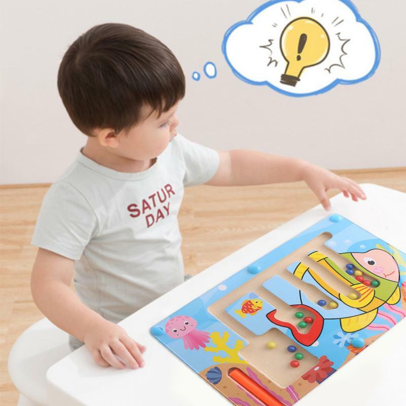 Magnetic Color Maze Cute Cartoon Magnetic Puzzle Maze Toy Lightweight Wooden Educational Toy Magnetic Maze Portable To Develop