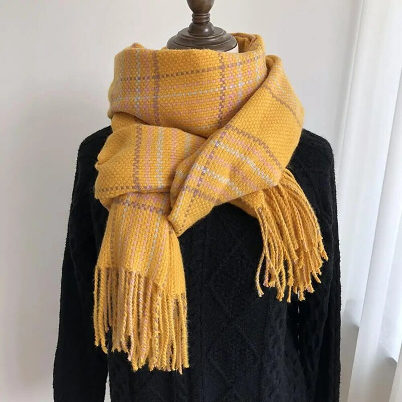 Модная зимняя плотная теплая кашемировая шаль шарф для женщин Имитация кисточки мягкий теплый клетчатый шарф женское пончо бандана