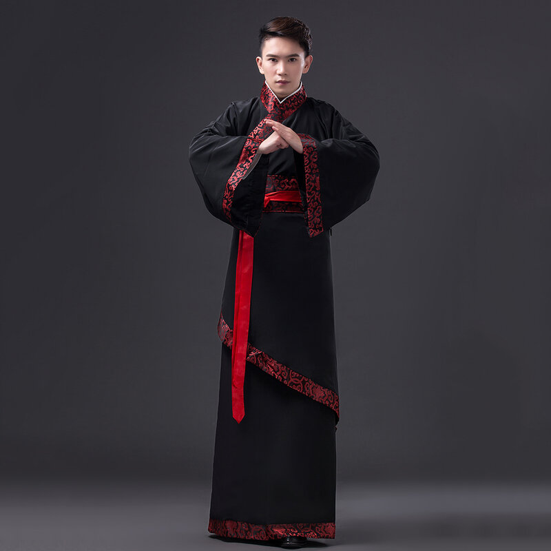 Ancient Chinese Mens Dance Stage Performance Outfit Dynasty Hanfu Tang Costume Men Satin Robe Chinese Traditional Dress