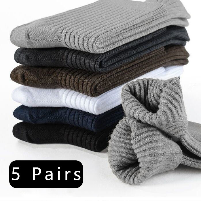 Meias de algodão monocromáticas masculinas, confortável, respirável, meia-panturrilha, casual, casual, primavera, inverno, 5 pares