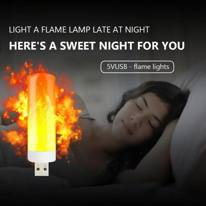 USB Atmosfera LED Flame Flashing Light, Warm Lighter Effect, Candle, Book Lamp, Power Bank, Camping Lighting Tool