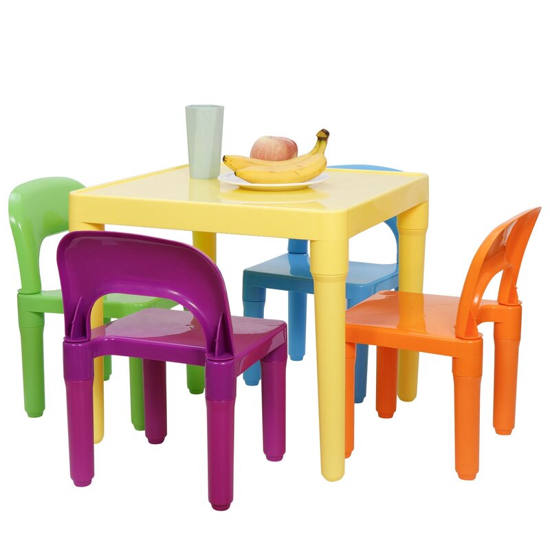 Mesa y 4 sillas para niños, juguetes de fiesta para niños pequeños, muebles de actividades divertidas, Juego