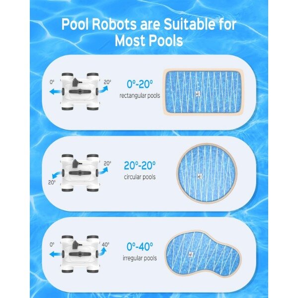 WYBOT 로봇 수영장 청소기, 자동 수영장 진공 청소기, 듀얼 드라이브 모터, 3 가지 타이밍 기능, 33ft 회전 플로팅 케이블