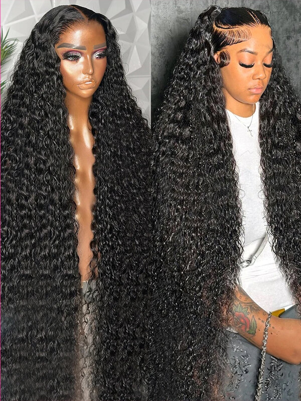 Deep Wave Lace Frontal Wig para mulheres negras, cabelo humano, brasileiro, cor natural, profundamente encaracolado, 13x6, 13x4, 30 ", 40"