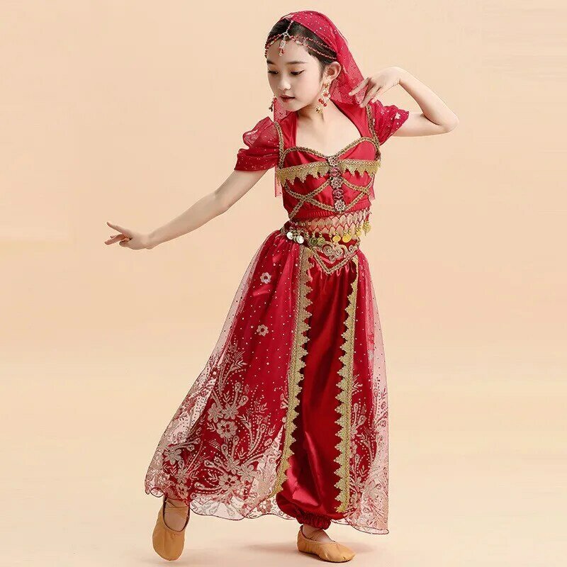Kids Indian Princess Belly Dance Set Indian Dance Surrey Girls Performance Clothing Bollywood Children's Belly Dance Clothing