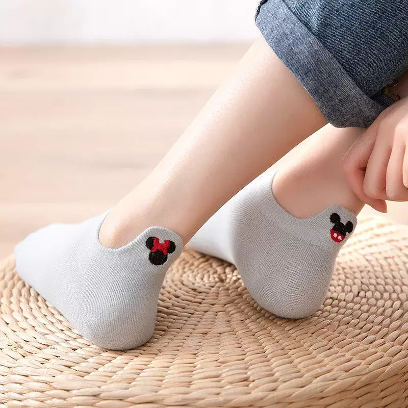 Новые летние тонкие хлопковые носки для девочек Disney, носки с вышивкой головы Микки Мауса, носки для девочек с героями мультфильмов и Минни, Хлопковые женские носки