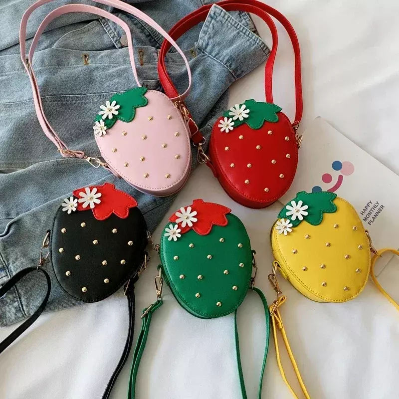 Kids Girl Willow Nail Strawberry Single Shoulder Bag Sweet Cute Fruits Crossbody Bags