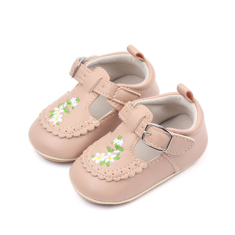 Детская обувь принцессы из искусственной кожи с цветочной вышивкой, нескользящая обувь для первых шагов, обувь для малышей