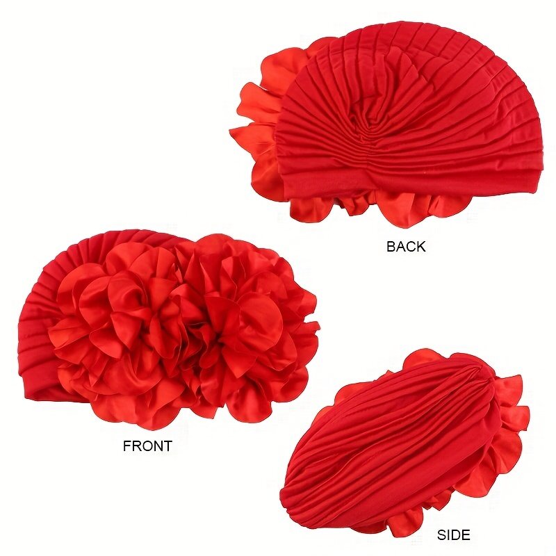 African Headtie Turban Hijab Caps Double Big Flower Solid Color Fashion Ready To Wear Muslim Headwrap Hat for Girls