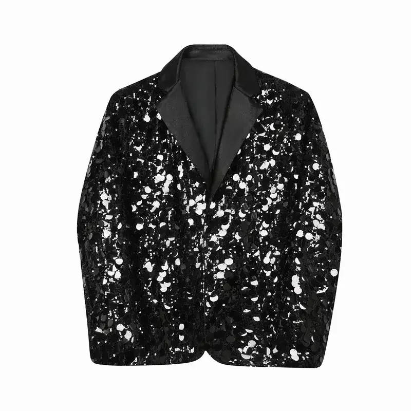 Блейзер Мужской с блестками, блестящий пиджак в Корейском стиле, блестящая одежда для сцены певицы, цвет черный/серебристый, Мужской Блейзер оверсайз