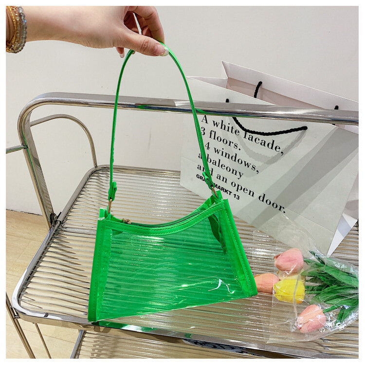New Summer Fluorescent Transparent Handbag Candy Pure Color Clear Shoulder Bag Women's Armpit Bag Waterproof Underarm Bag