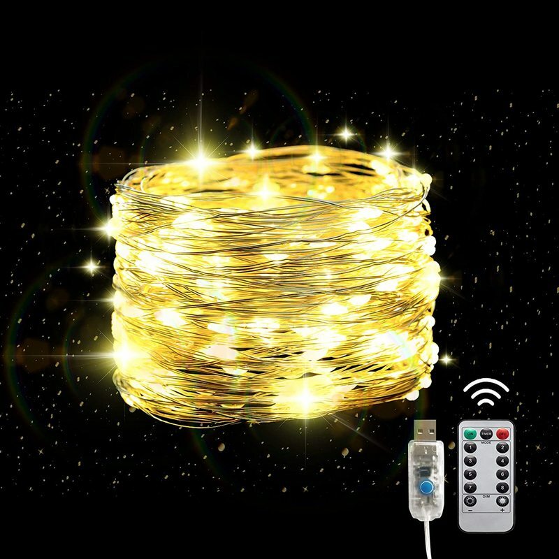 50/100/200 leds luzes da corda de fio de cobre usb alimentado luzes de fadas com controle remoto 8 modos luzes temporizador de controle remoto à prova dwaterproof água