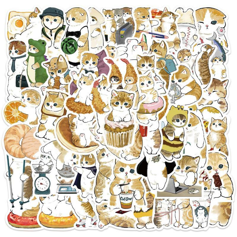 Pegatinas de Graffiti Mofusand Kawaii de 64 piezas, estilo de dibujos animados, 64 pegatinas decorativas no repetidas para maleta, cuaderno de guitarra, pegatinas impermeables