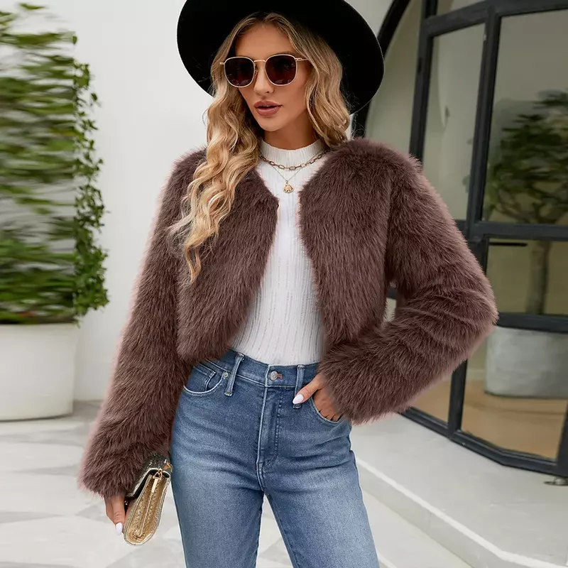 Moda donna imitazione pelliccia Jecket inverno nuovo cappotto corto di pelliccia per le donne