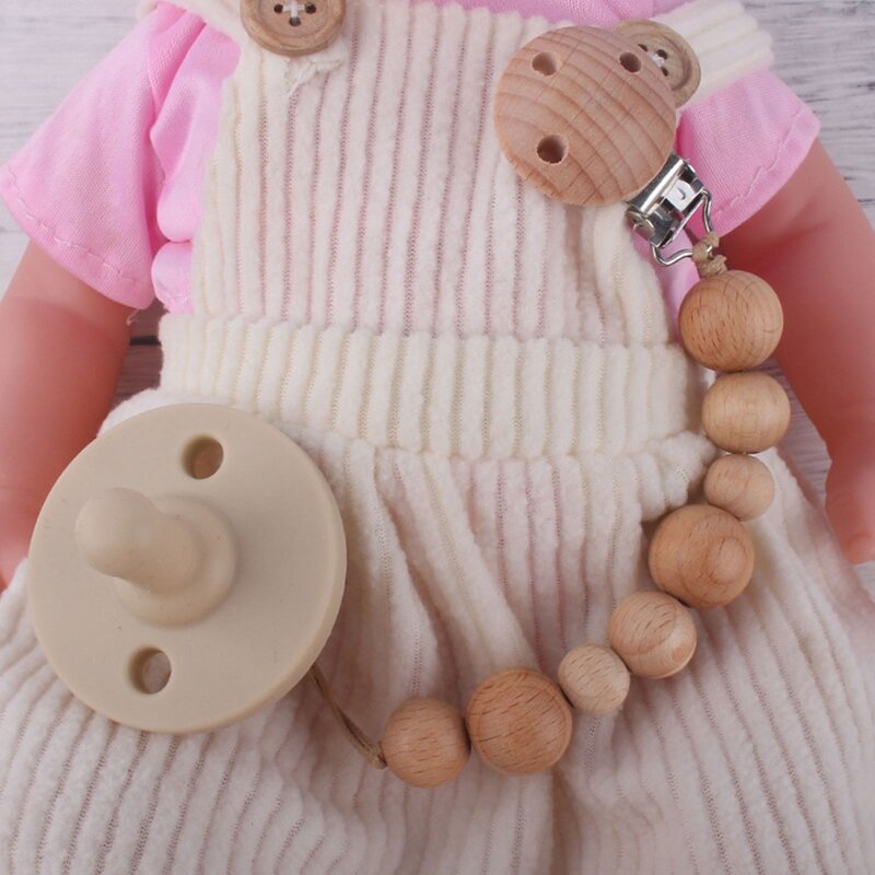 1pc Beech Wood Baby Pacifier Clips Chain BPA-free Wooden Beads Newborn Soother Dummy Nipple Holder Baby Teething Pacifier Chain